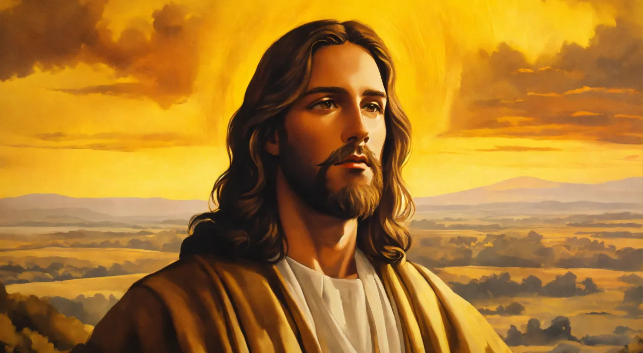 a painting of jesus in a golden robe