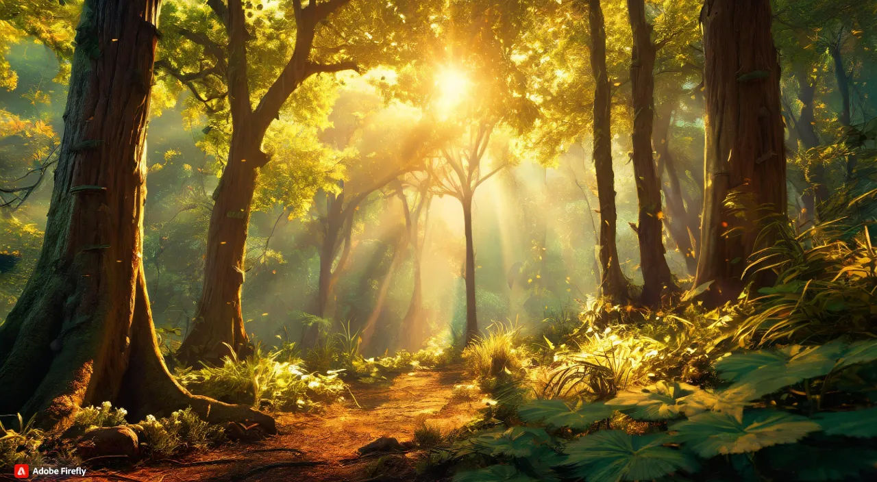 the sun shines through the trees in the forest