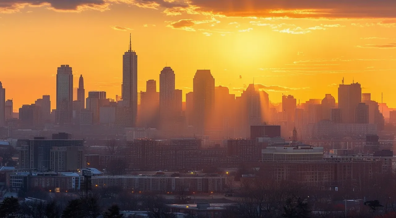 the sun is setting over a large city