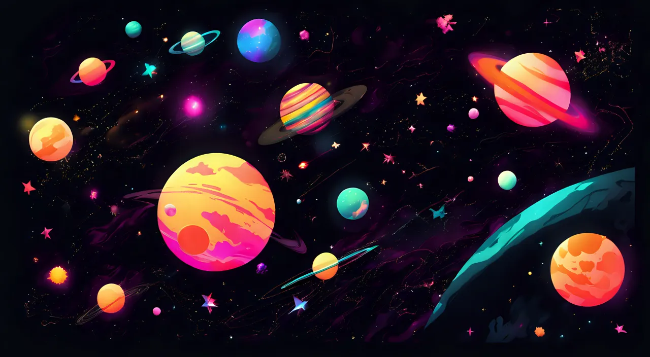 a space scene with planets and stars