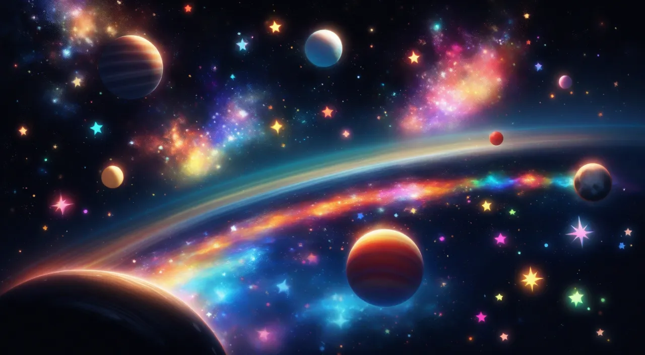 a space scene with planets and stars