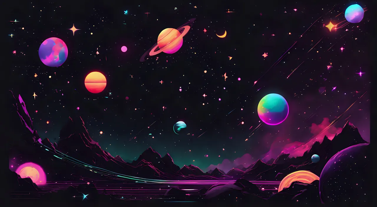 a space scene with planets and stars in the sky