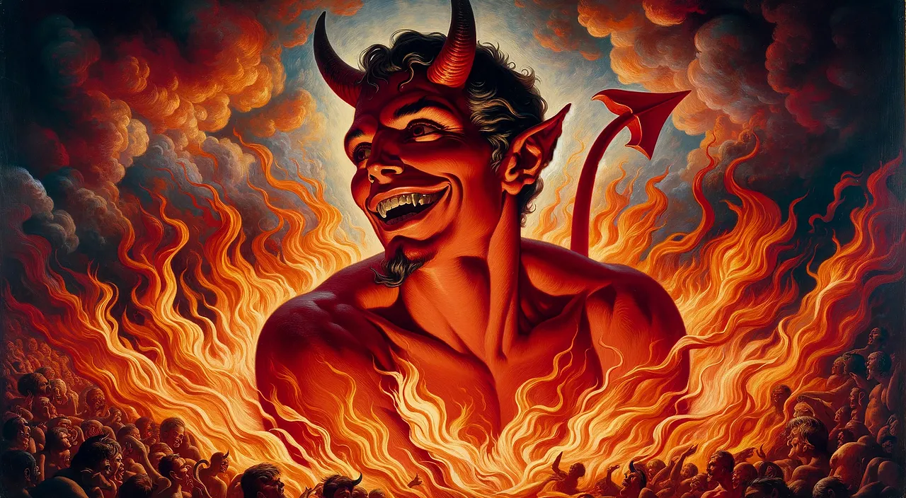 a painting of a demon with a devilish face