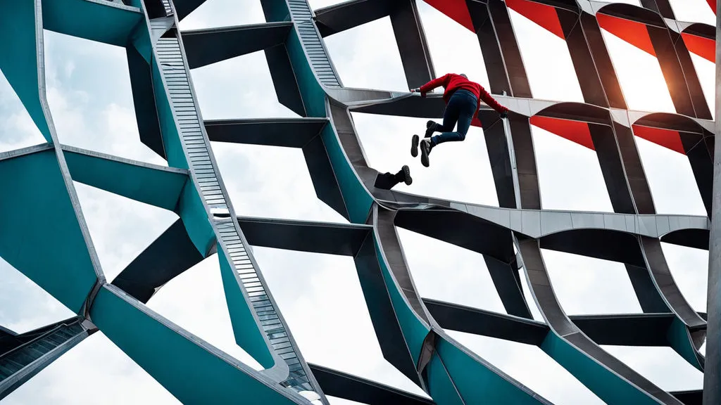 a man climbing up the side of a metal structure