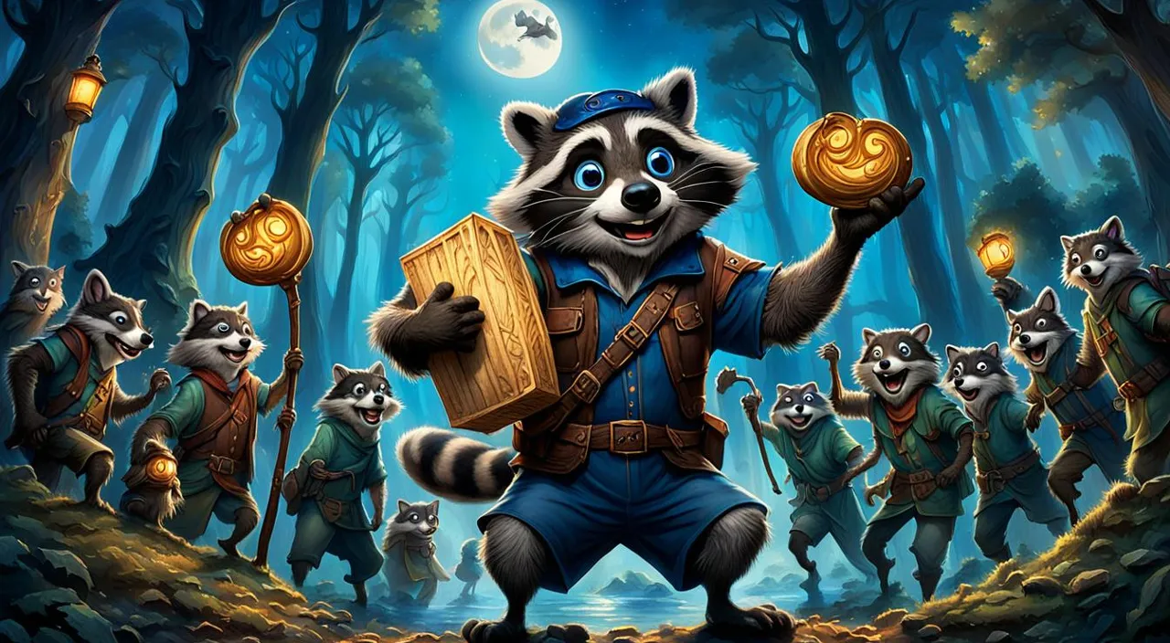 a painting of a raccoon holding a box