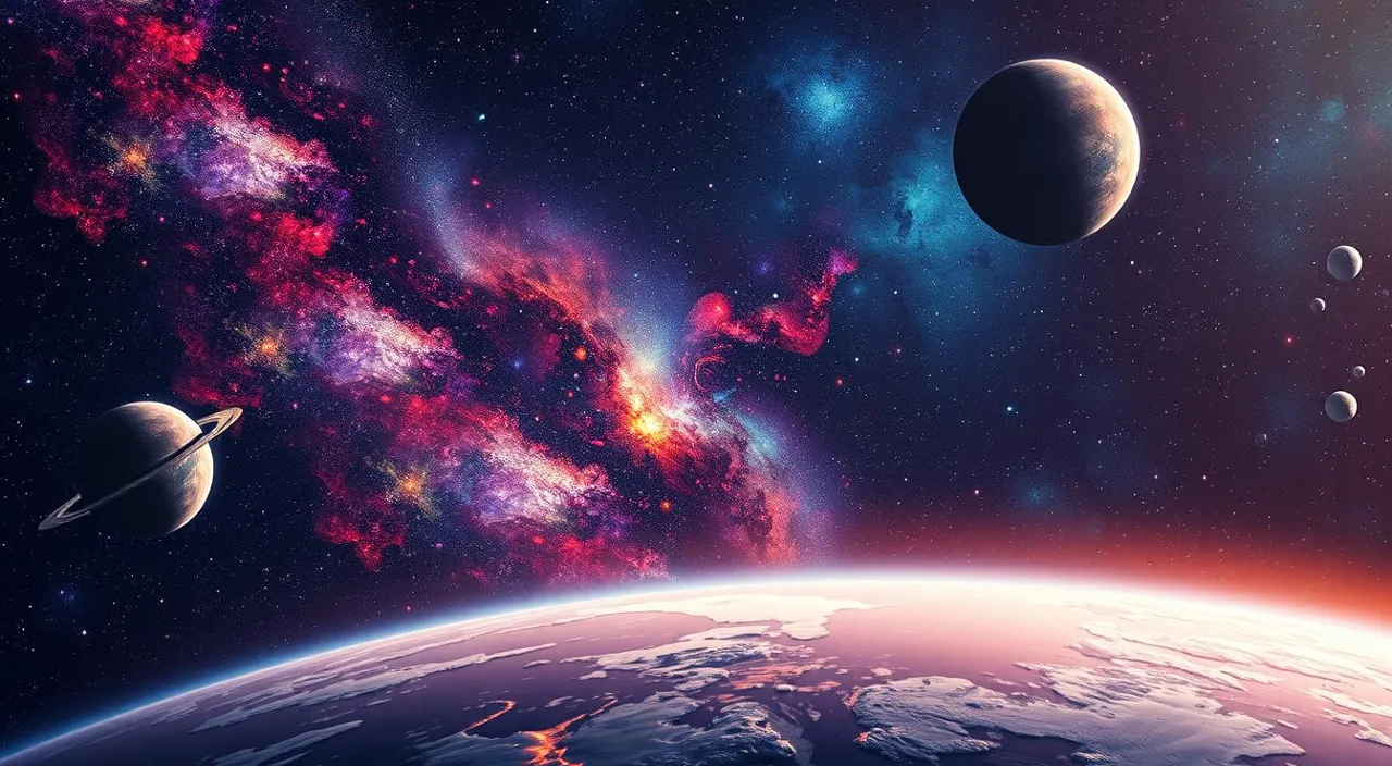 an image of a space scene with planets and stars