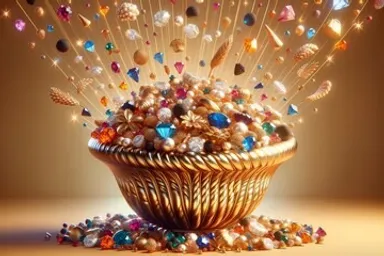 a basket filled with lots of different colored jewels