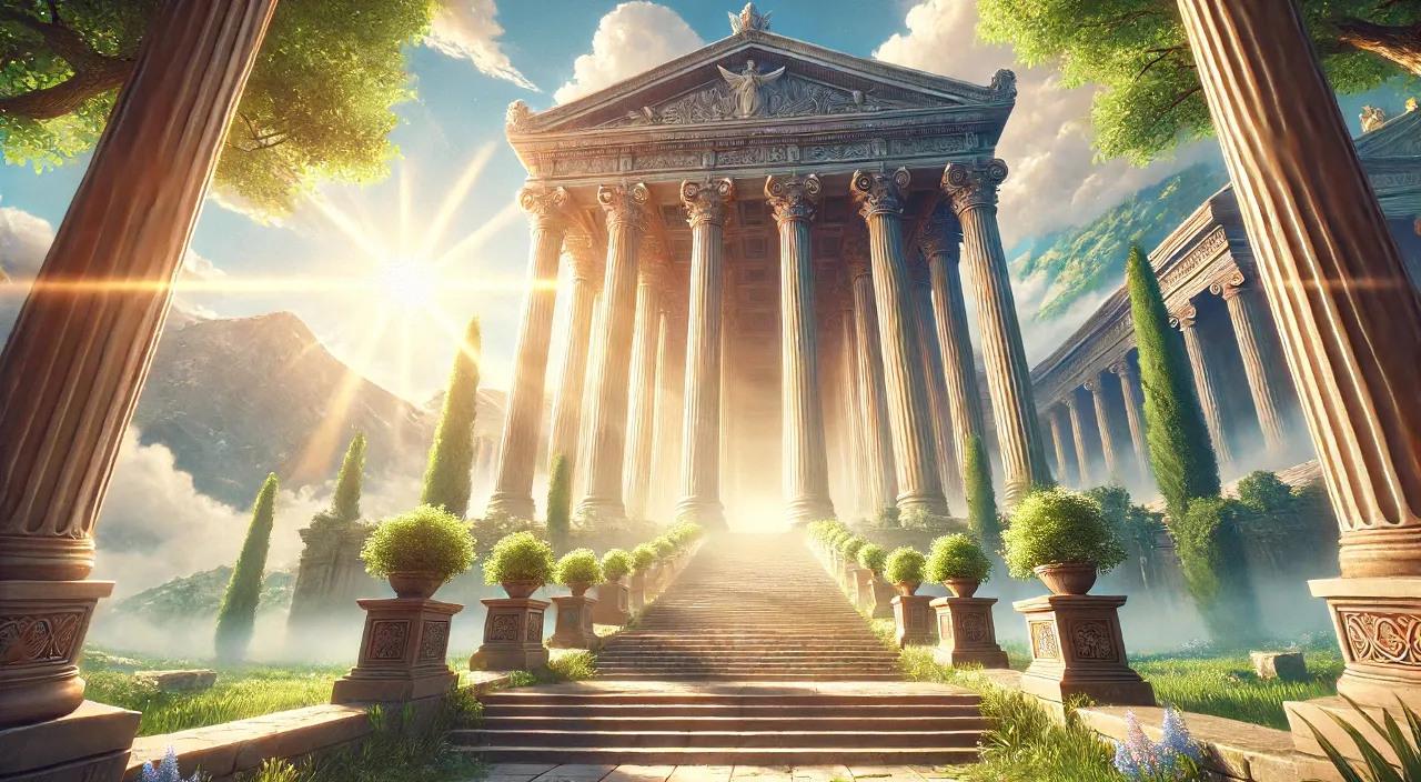 Very exquisite, very high quality, 32k, dreamy and beautiful Japanese animation "Saint Seiya" style

Greek temple, the breeze blows, the flowers, plants and trees are fluttering in the wind, and the light and shadow change magnificently