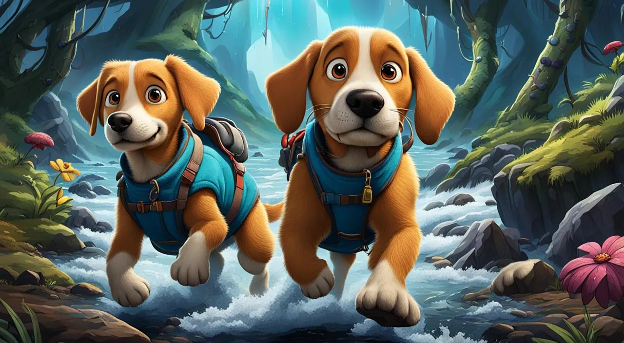 a couple of dogs that are standing in the water