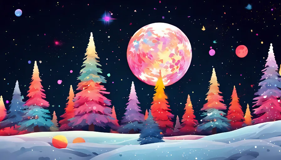 a night scene with a full moon and trees