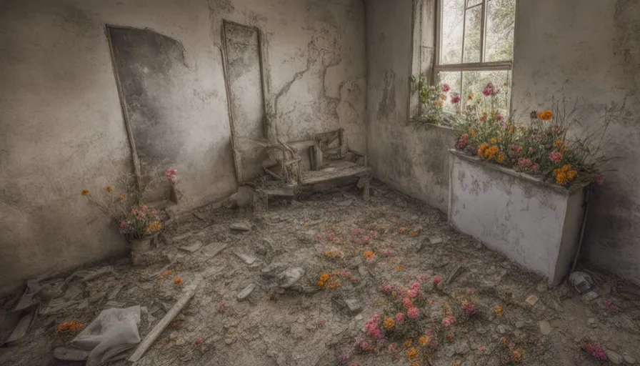 a room that has flowers growing out of it