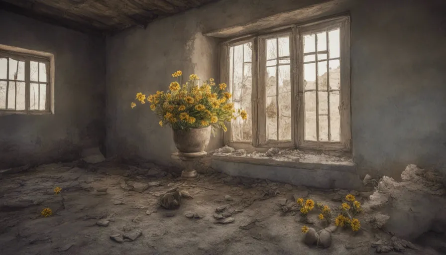 a vase filled with yellow flowers next to a window