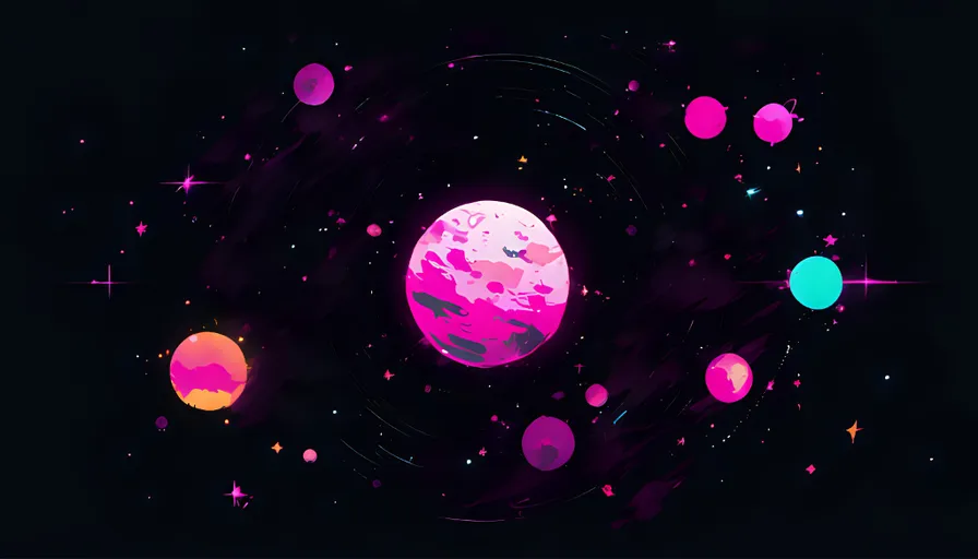 a space scene with planets and stars on a black background