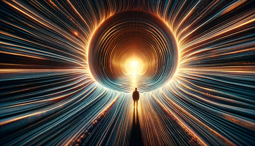 a person standing in the middle of a tunnel