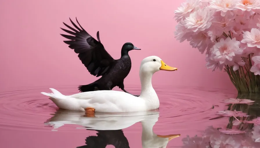 a couple of ducks floating on top of a body of water