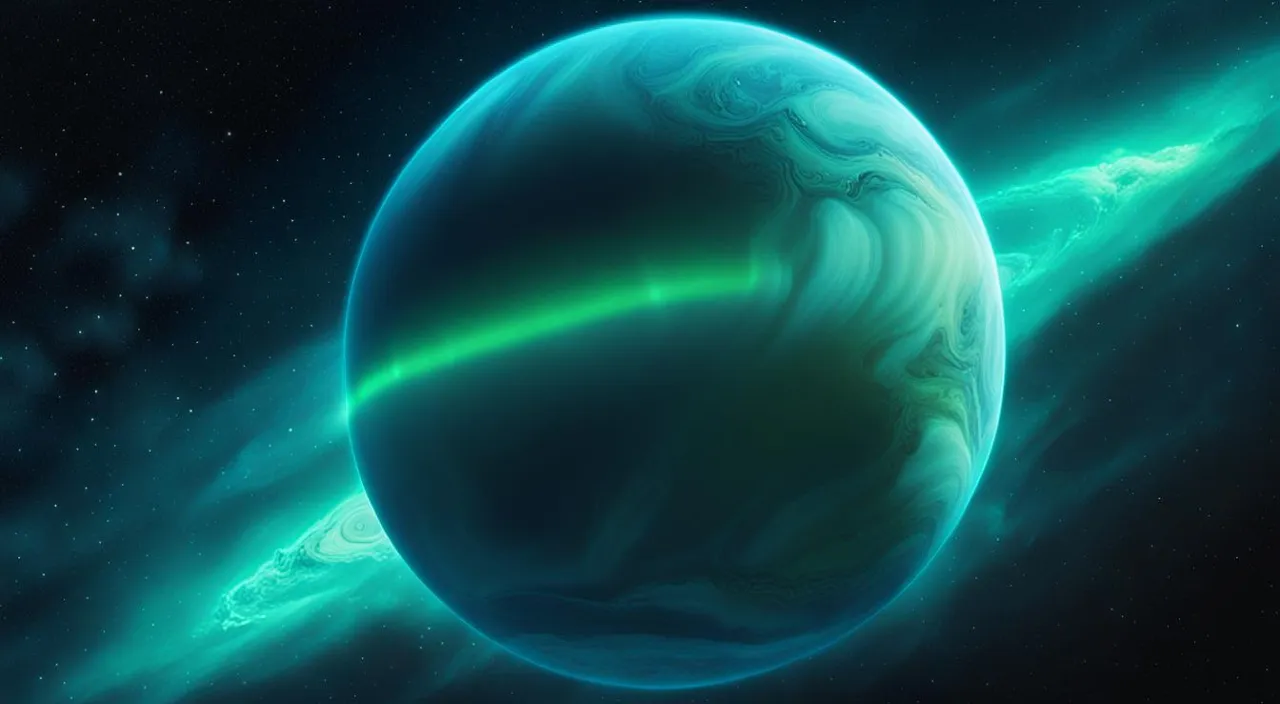 an artist's rendering of a planet with a green aurora bore