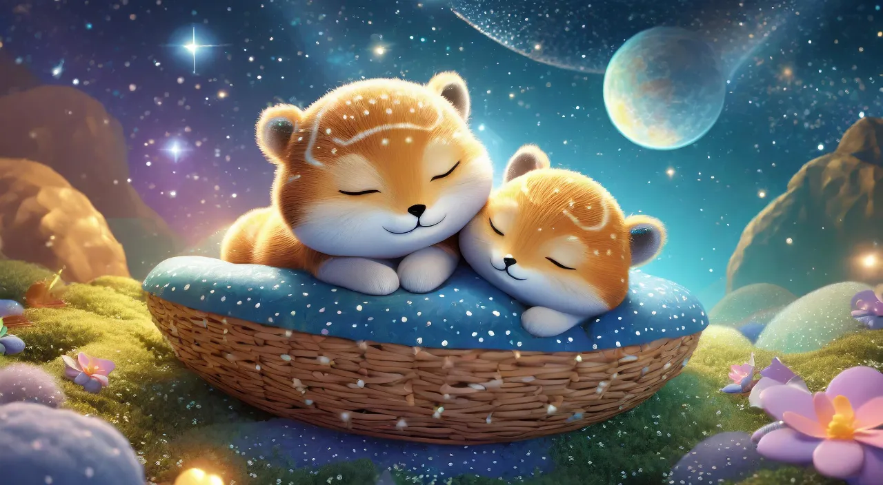 dreamy scene in which  two kittens cuddling in a moving basket and sleeping