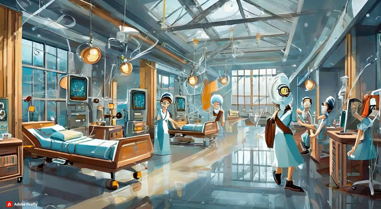 a painting of a hospital room with doctors and nurses