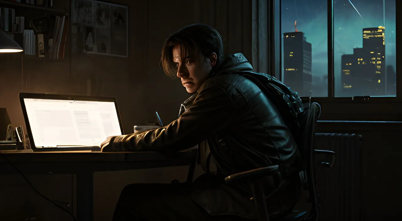 a man sitting at a desk in front of a laptop computer