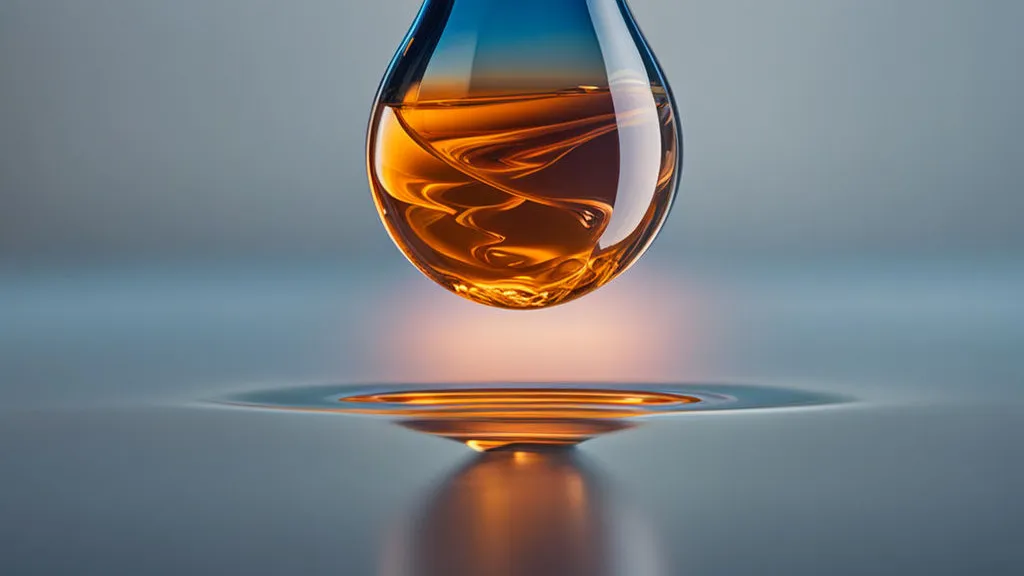 a drop of liquid with a reflection on the ground