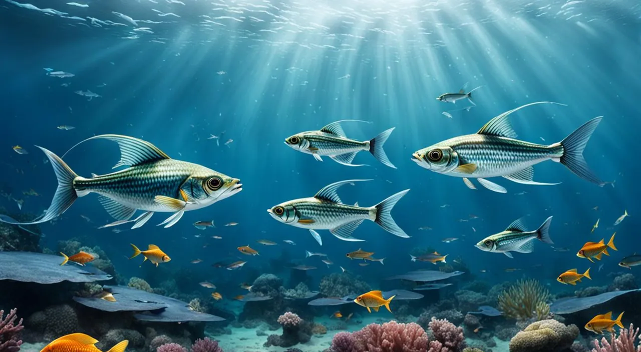 a group of fish swimming over a coral reef