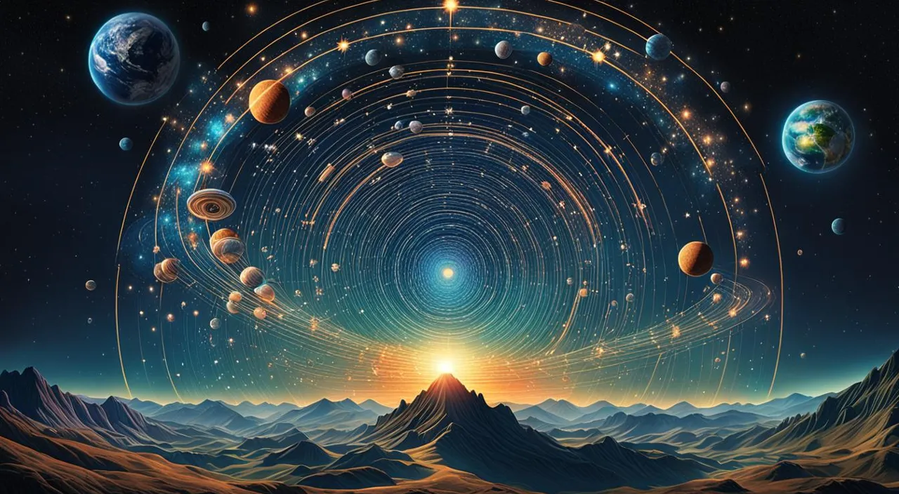 a painting of a space scene with planets and stars