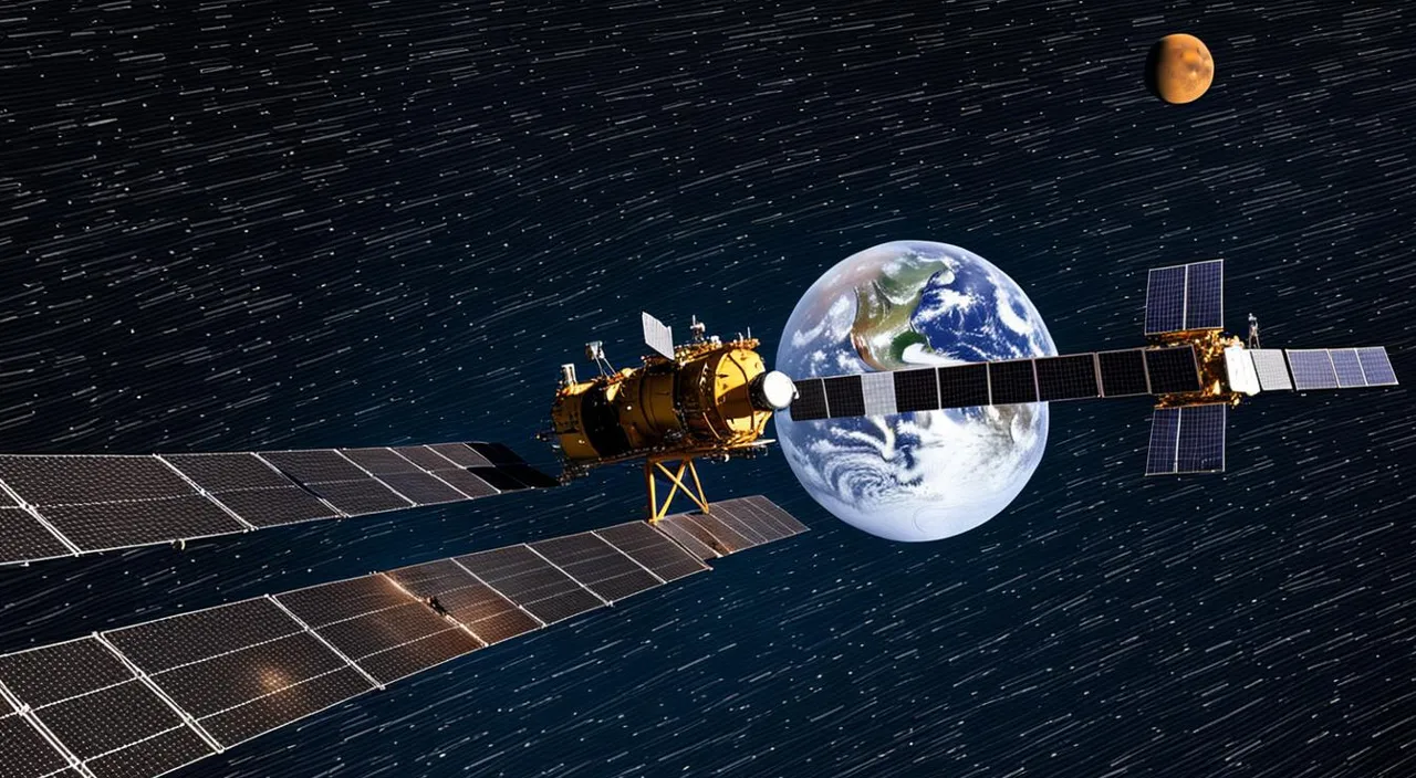 an artist's rendering of a satellite satellite with earth in the background