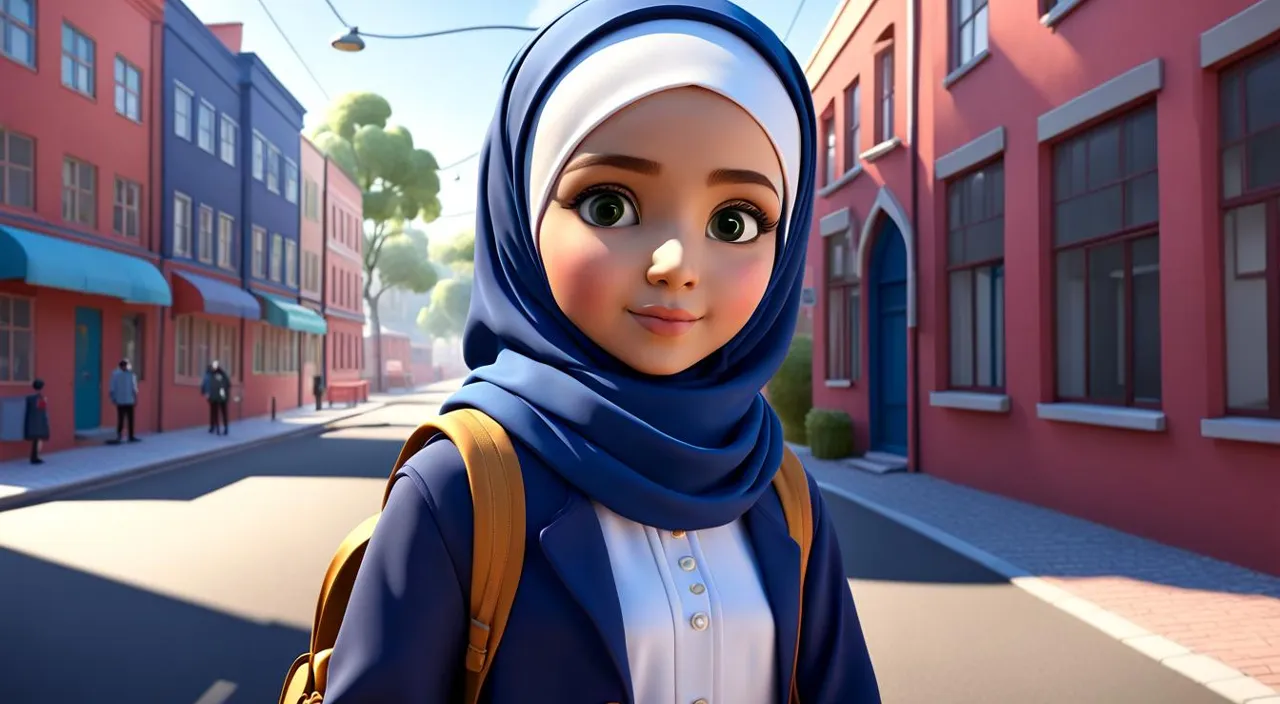 a woman in a hijab is walking down the street
