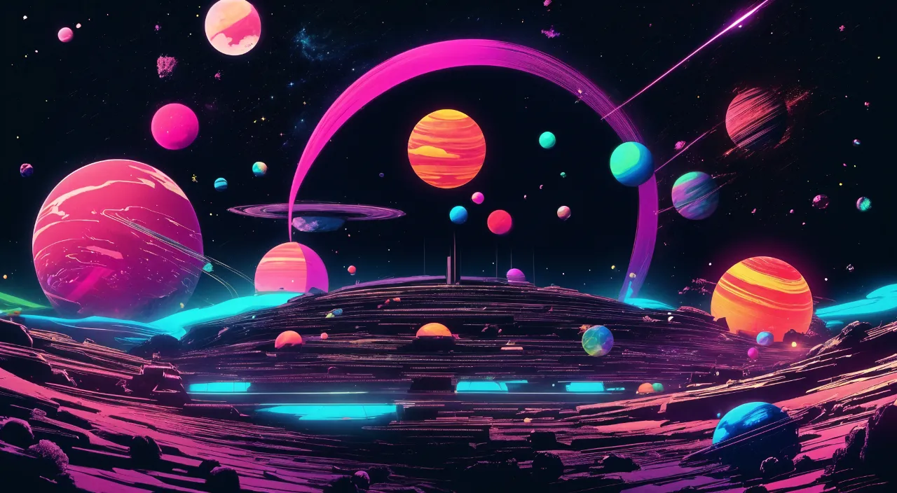 a space scene with planets and stars in the background