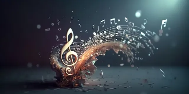 a music note with musical notes coming out of it, movimento artistico, liquido