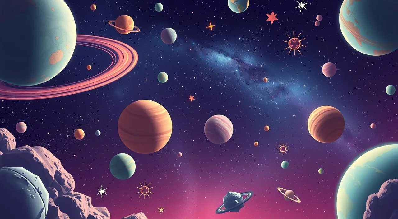 a space scene with planets and stars in the sky