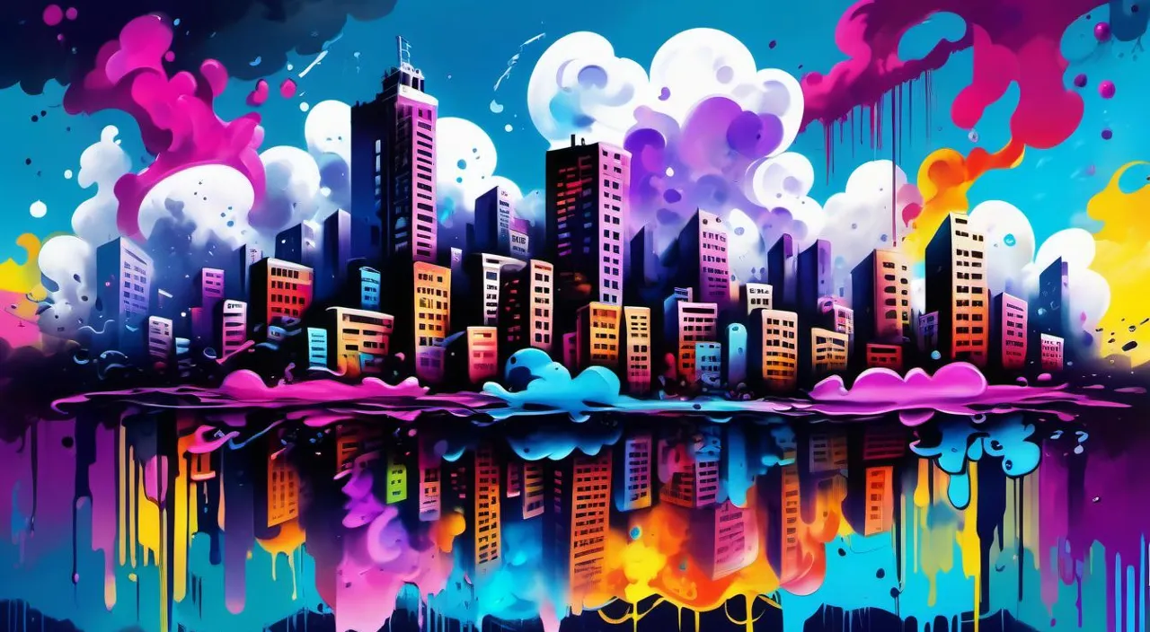 city with colorful clouds