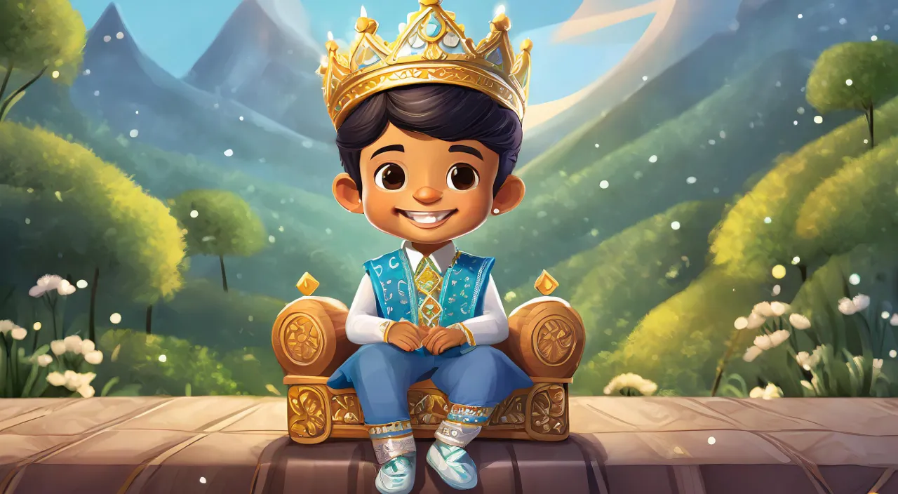 a cartoon character sitting on a chair with a crown on his head