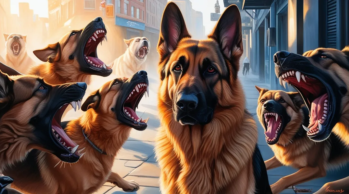 a group of dogs with their mouths open and barking