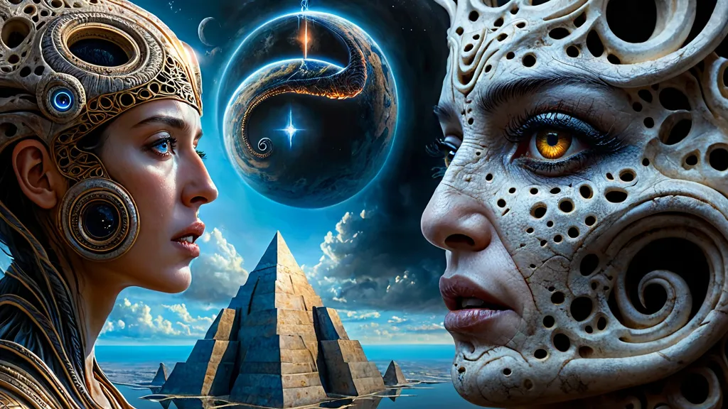 inside the mind of the Elohim Goddess her thoughts on the lands of Elohim entering the eternal flux of knowledge and ecstasy, highest level of intricate details, cinematic, dark sci-fi fantasy block buster movie, photorealistic