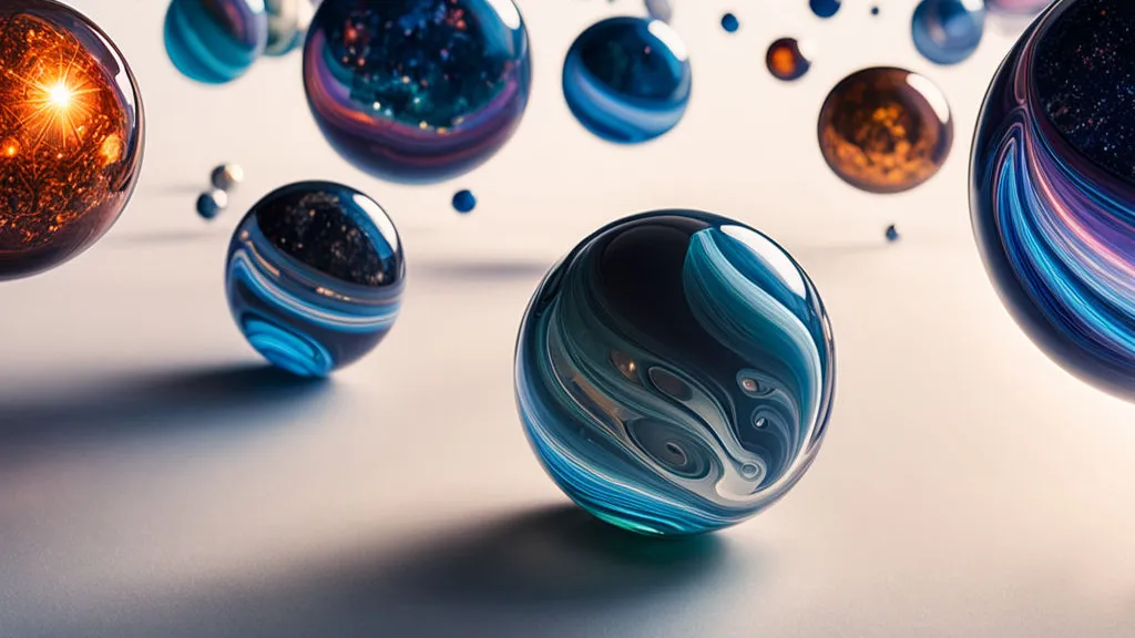 a group of glass balls sitting on top of a table