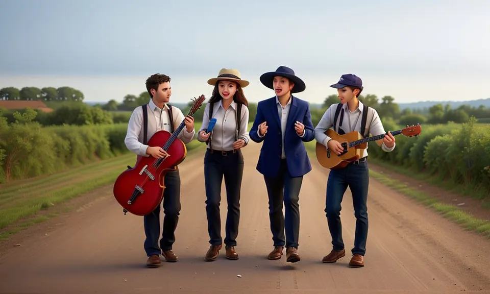 a group of people standing on a dirt road