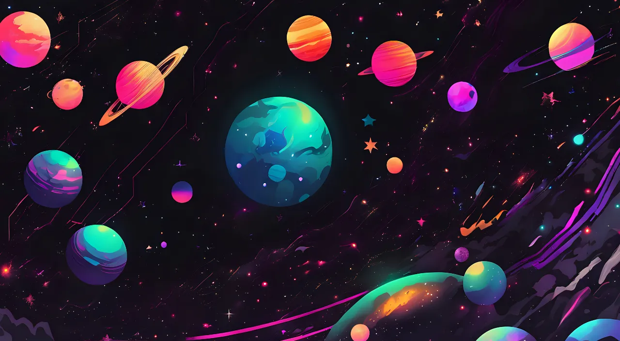 a space scene with planets and stars