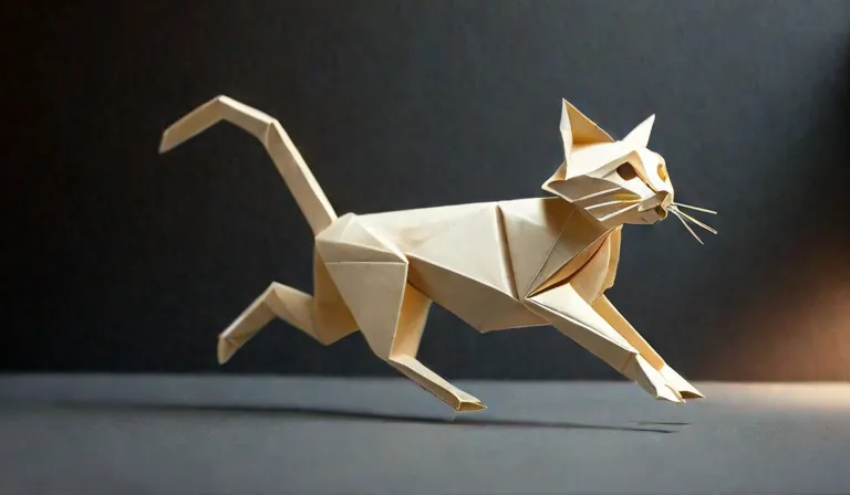 origami paper cat running