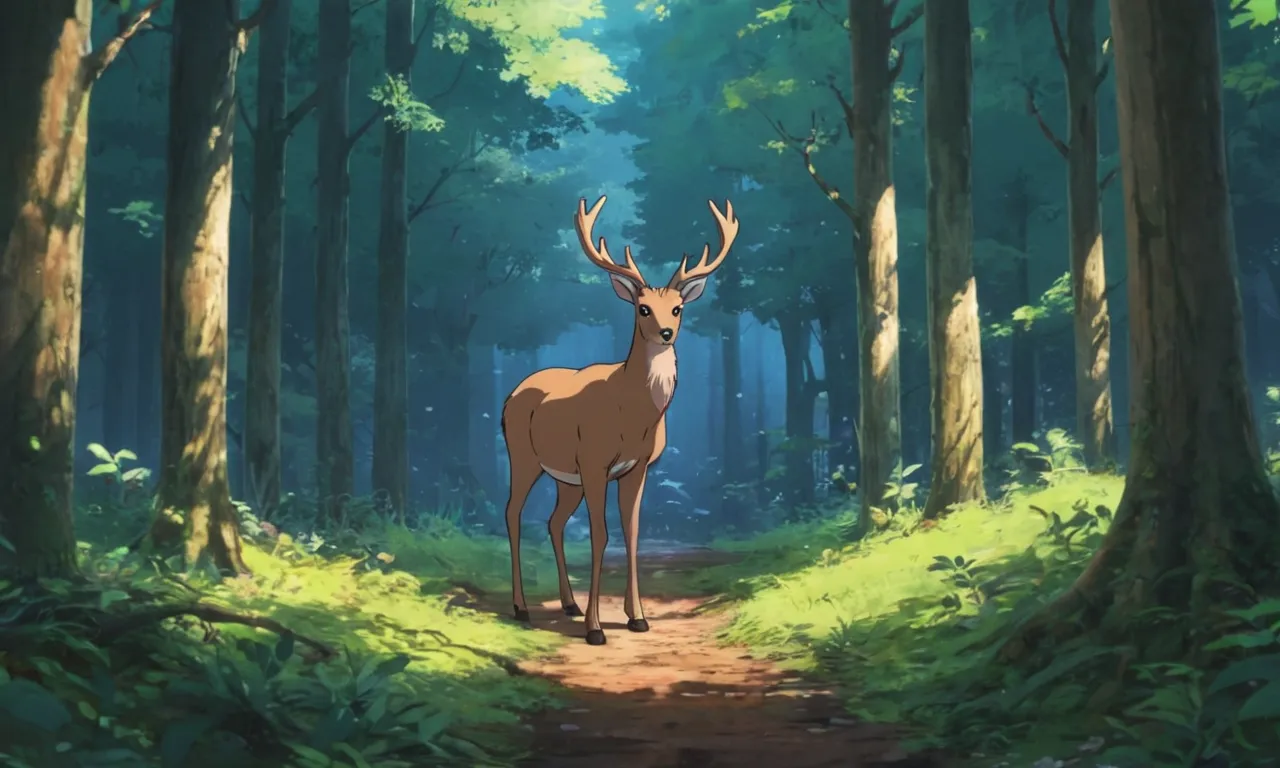 a deer running in the middle of a forest