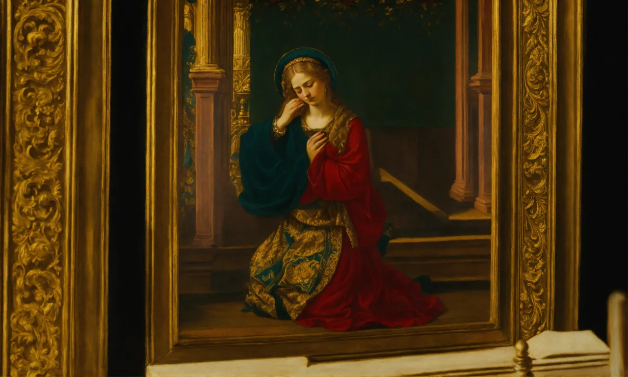 a painting of a woman in a red dress