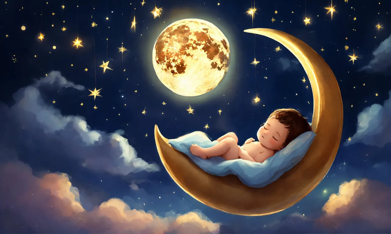 a painting of a baby sleeping on the moon