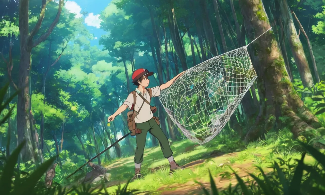 a person holding a net in a forest