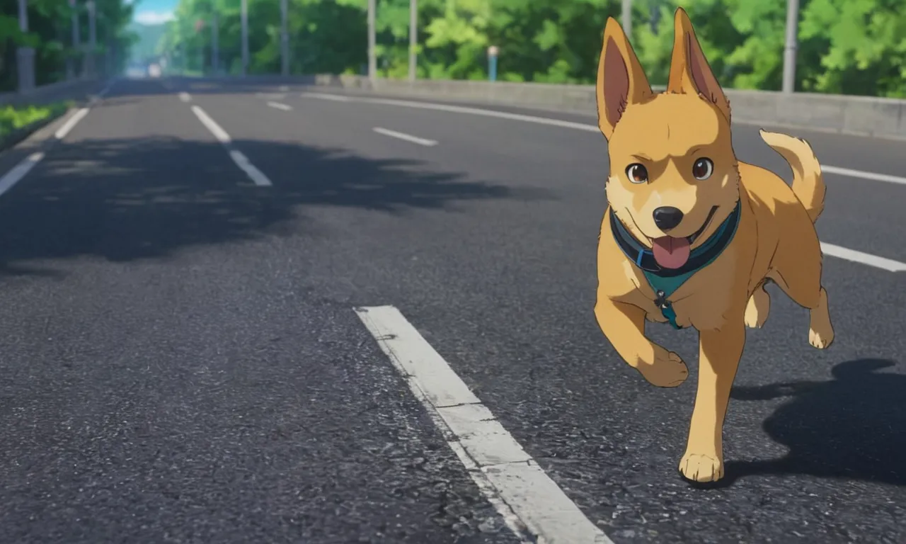 a dog is running down the street in a cartoon