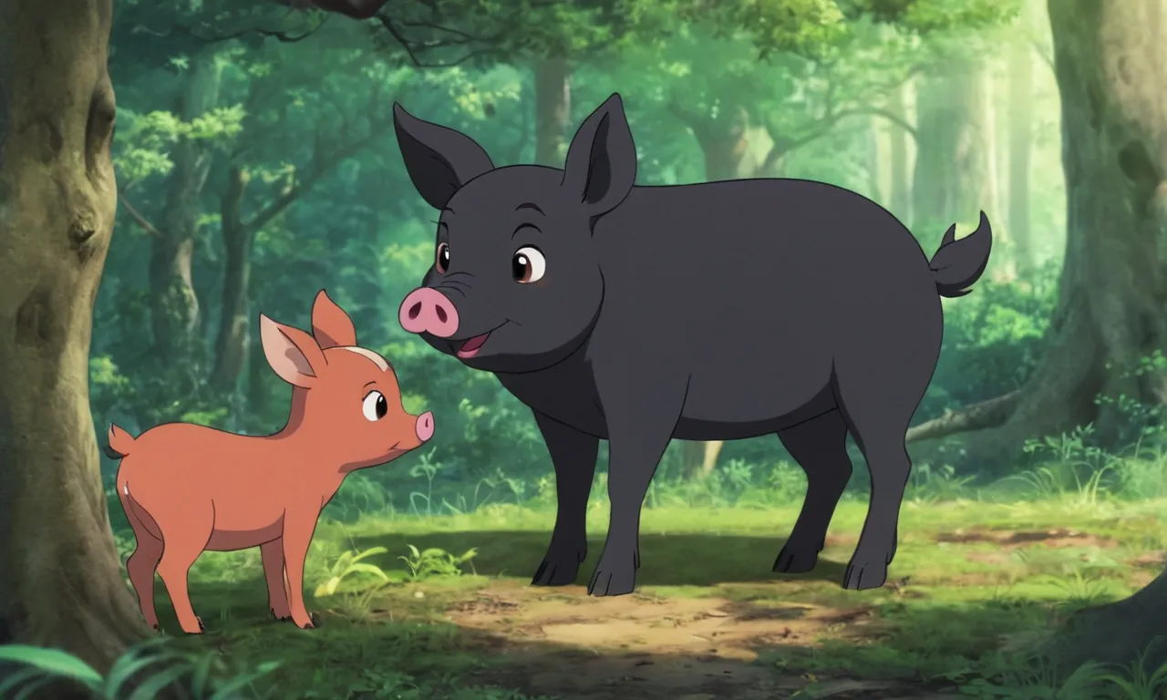 a pig and a deer in a forest