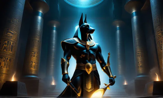 an egyptian pharaoh standing in front of a blue background