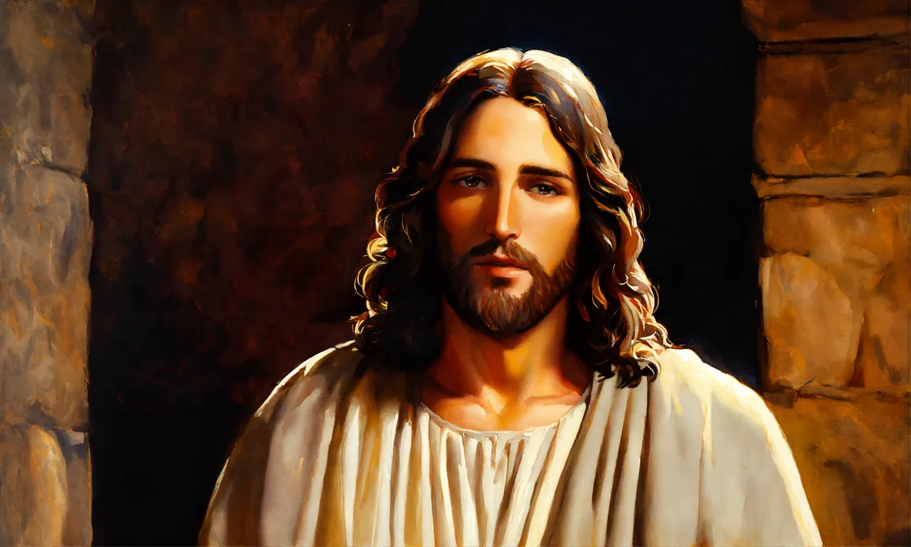 a painting of jesus wearing a white robe