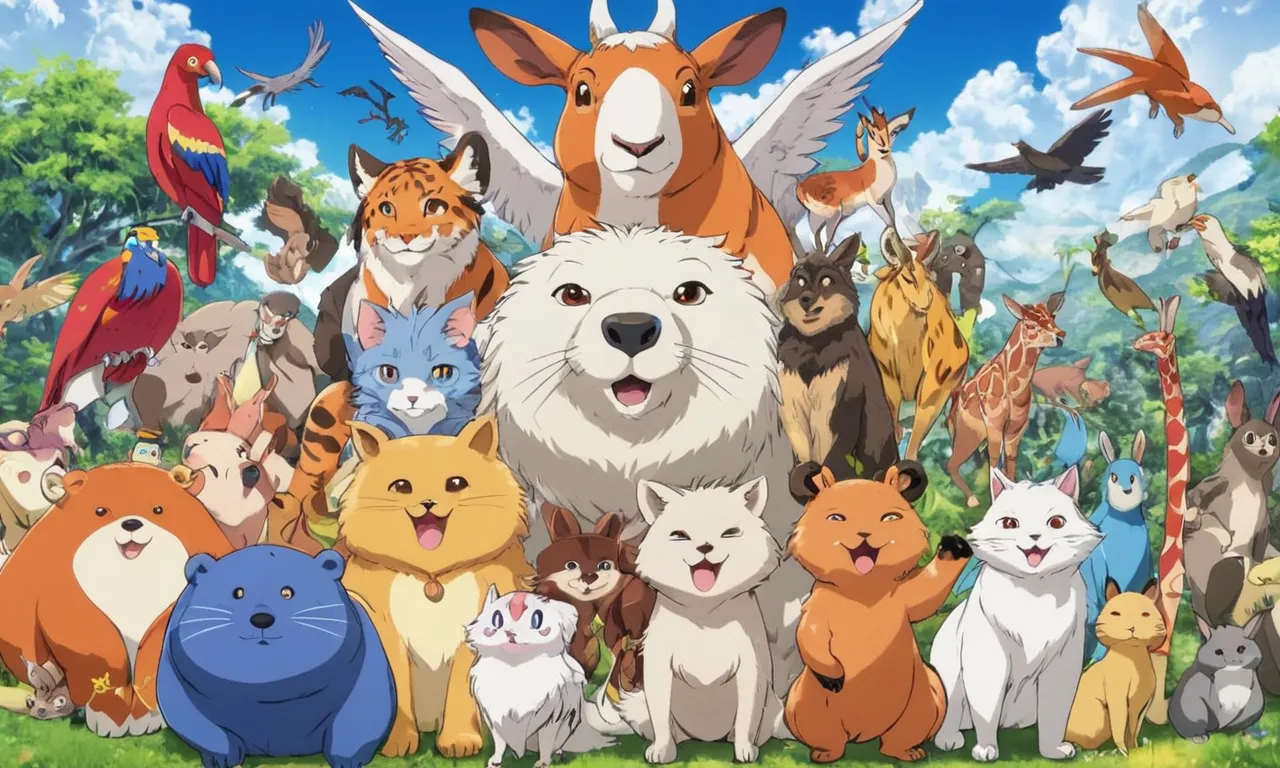 a large group of cats and dogs in a field