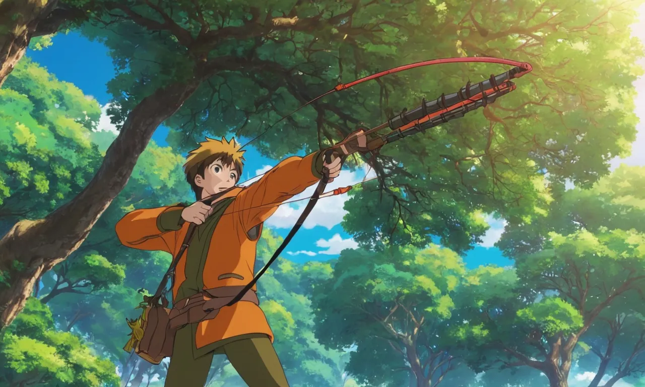 a man in an orange outfit holding a bow and arrow