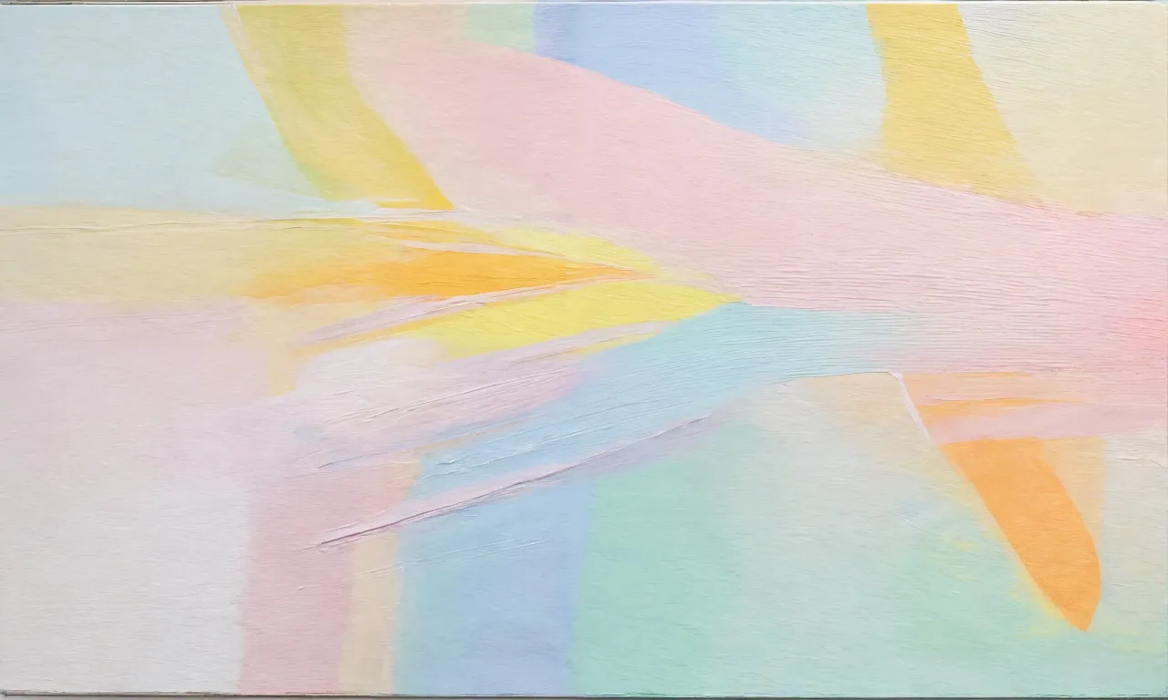 an abstract painting with pastel colors on a white background